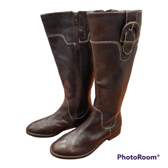 Ann Taylor Loft tall brown Vegan leather pleather boots sz 7 - Picture 2 of 14